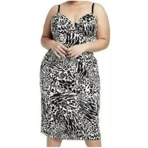 Women's Plus Size Animal Print Bustier Midi Dress - Sergio Hudson Black/Cream 4X